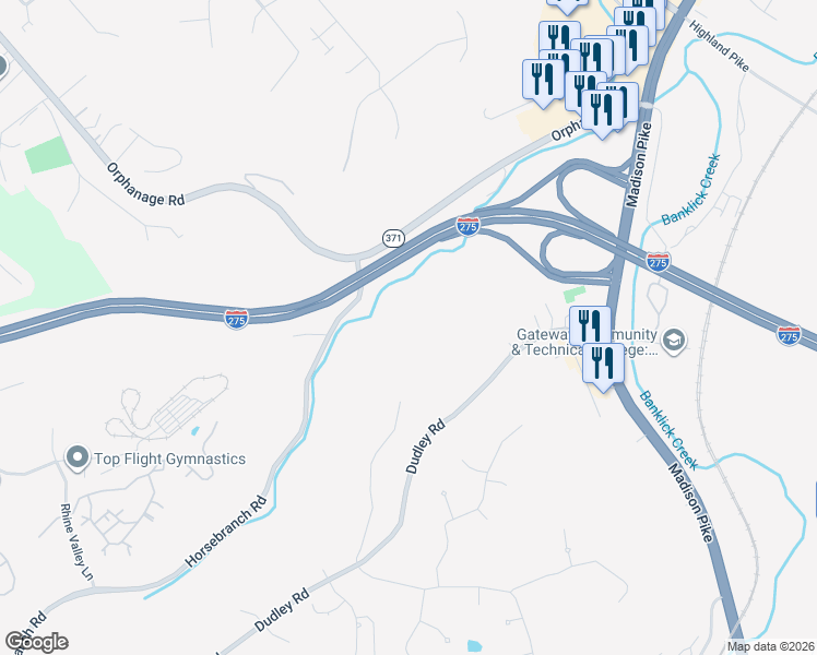 map of restaurants, bars, coffee shops, grocery stores, and more near 785 Horsebranch Road in Edgewood