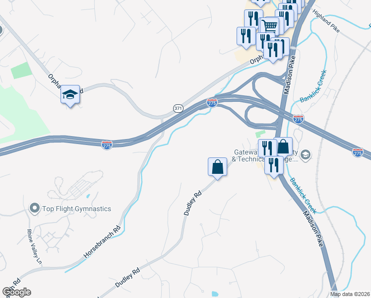 map of restaurants, bars, coffee shops, grocery stores, and more near 785 Horsebranch Road in Edgewood