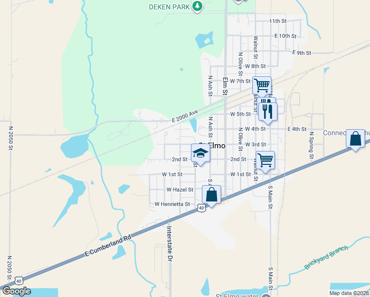 map of restaurants, bars, coffee shops, grocery stores, and more near 604 West 3rd Street in Saint Elmo
