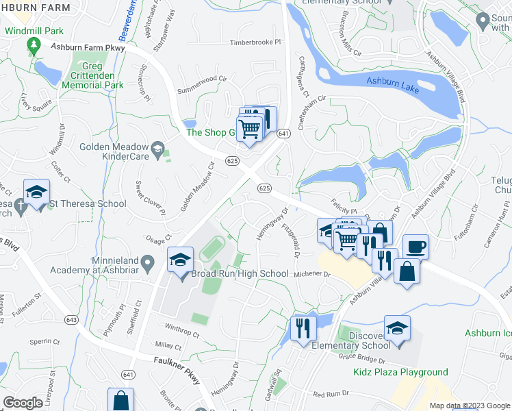 map of restaurants, bars, coffee shops, grocery stores, and more near 43773 Clemens Terrace in Ashburn