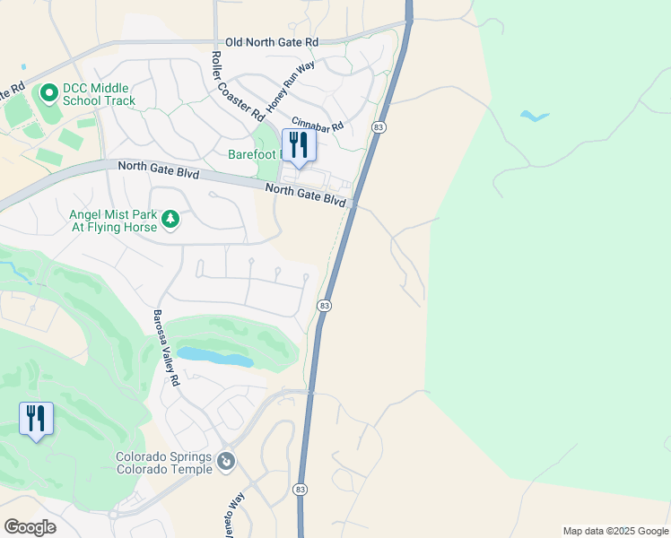 map of restaurants, bars, coffee shops, grocery stores, and more near 13975 Colorado 83 in Colorado Springs