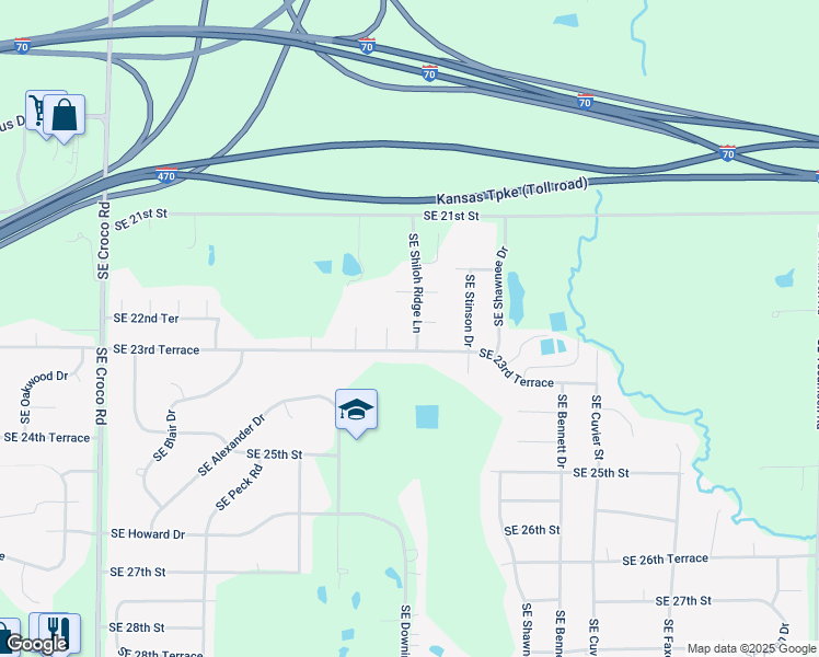 map of restaurants, bars, coffee shops, grocery stores, and more near 3917 SE 23rd Terrace in Topeka