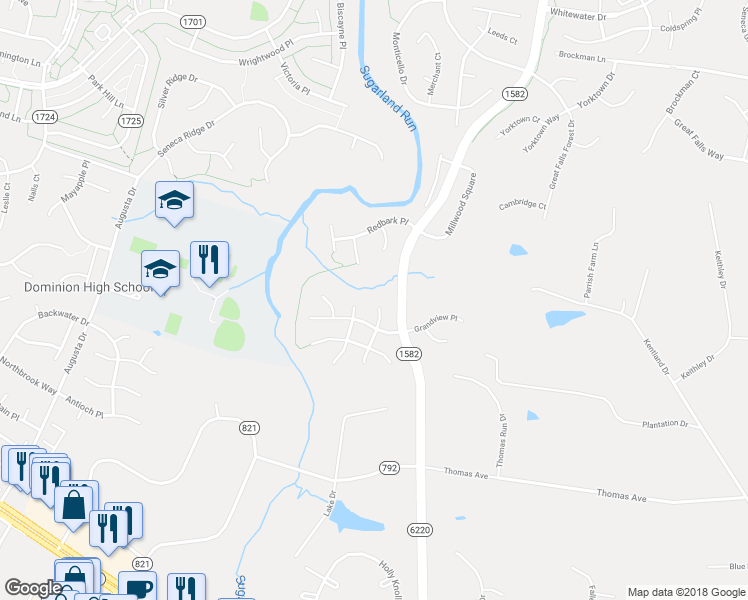 map of restaurants, bars, coffee shops, grocery stores, and more near 21309 Traskwood Court in Sterling