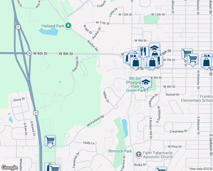 map of restaurants, bars, coffee shops, grocery stores, and more near 1399 Country Club Lane in Junction City