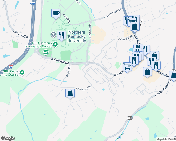 map of restaurants, bars, coffee shops, grocery stores, and more near 33 Highland Meadows Circle in Highland Heights