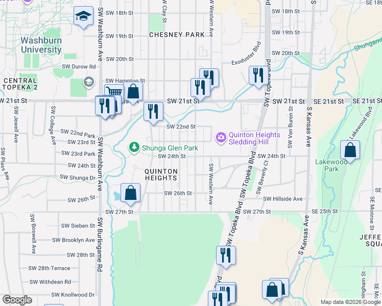 map of restaurants, bars, coffee shops, grocery stores, and more near 1000-1098 Southwest 23rd Street in Topeka