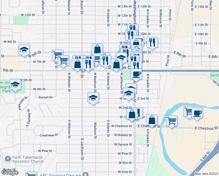 map of restaurants, bars, coffee shops, grocery stores, and more near 223 West 5th Street in Junction City