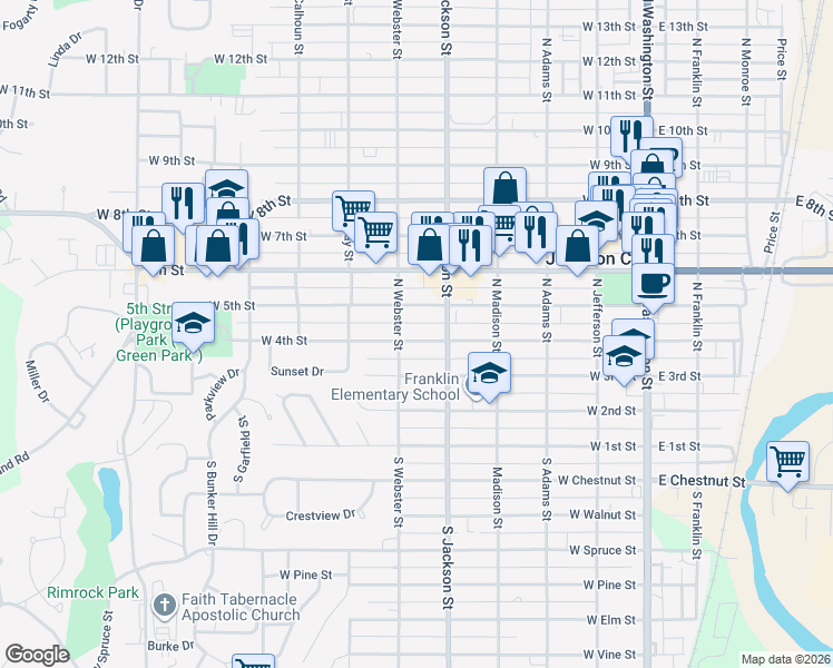 map of restaurants, bars, coffee shops, grocery stores, and more near 529 West 5th Street in Junction City