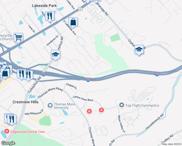 map of restaurants, bars, coffee shops, grocery stores, and more near 291 Farmington Drive in Lakeside Park
