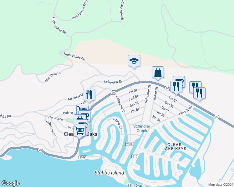 map of restaurants, bars, coffee shops, grocery stores, and more near 12801 East Highway 20 in Lucerne