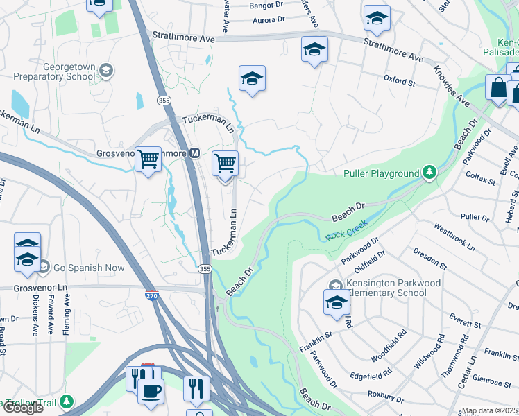 map of restaurants, bars, coffee shops, grocery stores, and more near 10411 Montrose Avenue in Bethesda