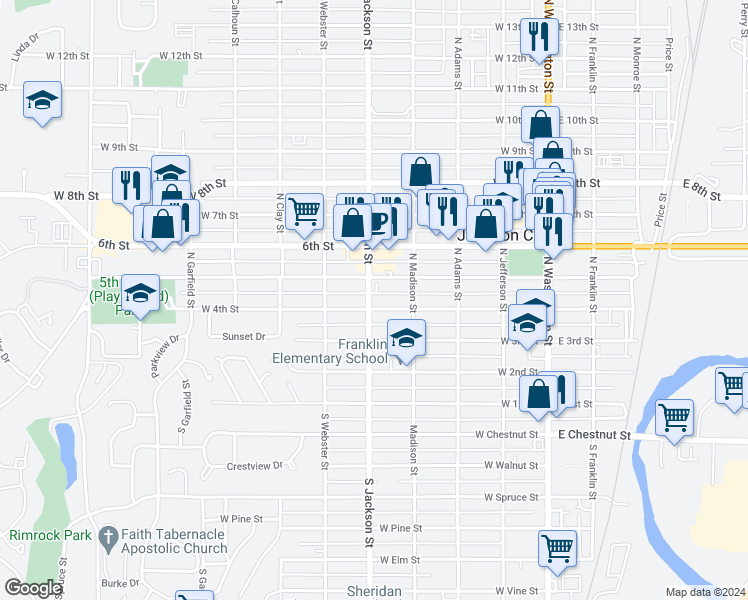 map of restaurants, bars, coffee shops, grocery stores, and more near 436 West 4th Street in Junction City