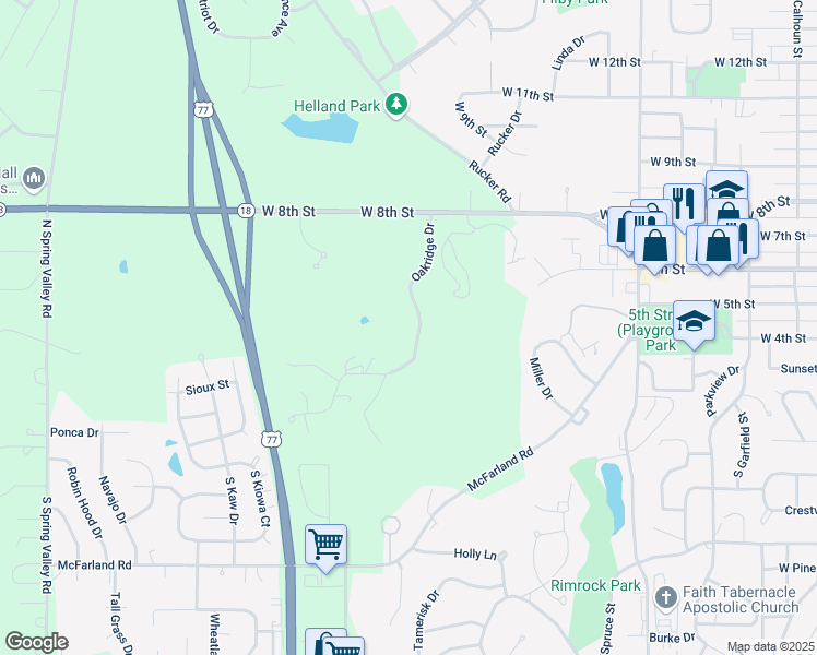 map of restaurants, bars, coffee shops, grocery stores, and more near 1537-1565 Oakridge Drive in Junction City