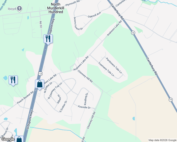 map of restaurants, bars, coffee shops, grocery stores, and more near 500 Andrews Lake Road in Felton