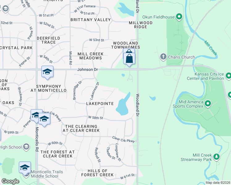 map of restaurants, bars, coffee shops, grocery stores, and more near 5537 Theden Street in Shawnee