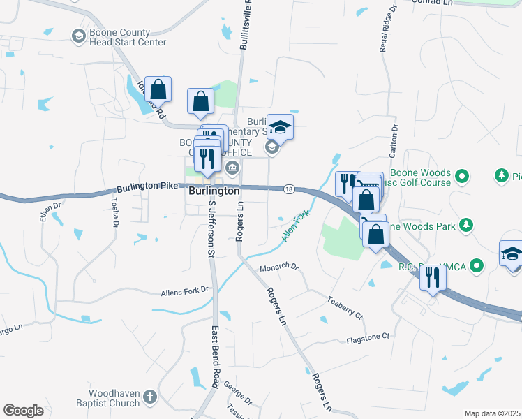 map of restaurants, bars, coffee shops, grocery stores, and more near 6031 South Orient Street in Burlington