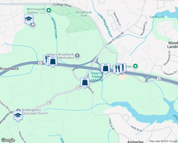map of restaurants, bars, coffee shops, grocery stores, and more near Persimmon Point Road in Annapolis