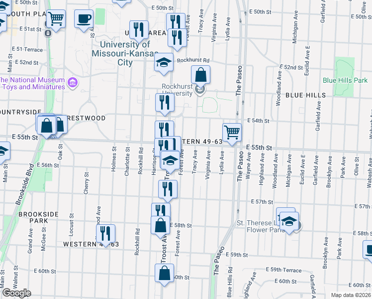 map of restaurants, bars, coffee shops, grocery stores, and more near in Kansas City