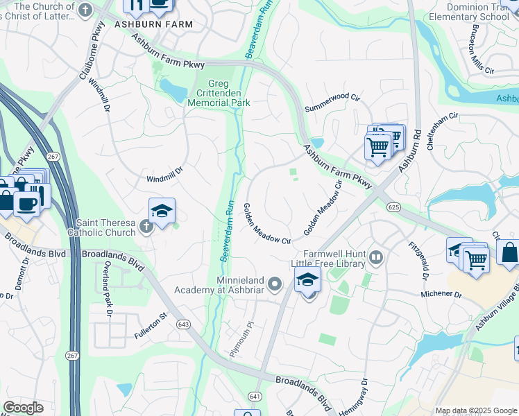 map of restaurants, bars, coffee shops, grocery stores, and more near 21323 Sweet Clover Place in Ashburn