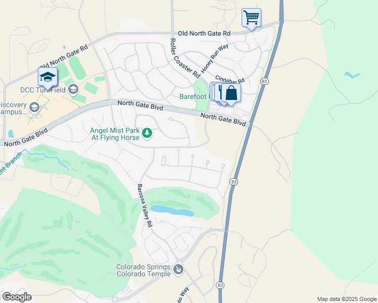 map of restaurants, bars, coffee shops, grocery stores, and more near 13494 Drytown Grove in Colorado Springs