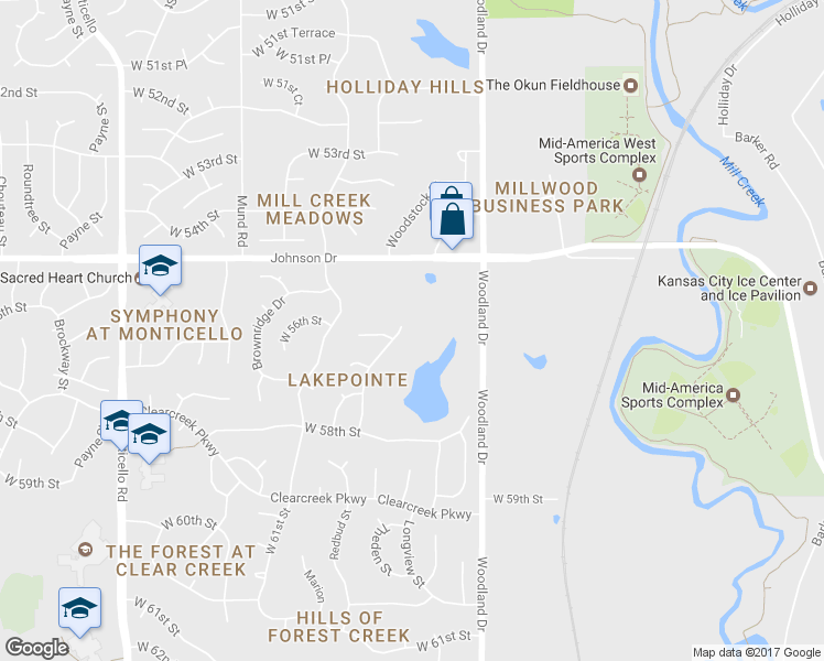 map of restaurants, bars, coffee shops, grocery stores, and more near 5537 Theden Street in Shawnee