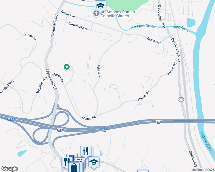 map of restaurants, bars, coffee shops, grocery stores, and more near 4873 Thornton Drive in Taylor Mill