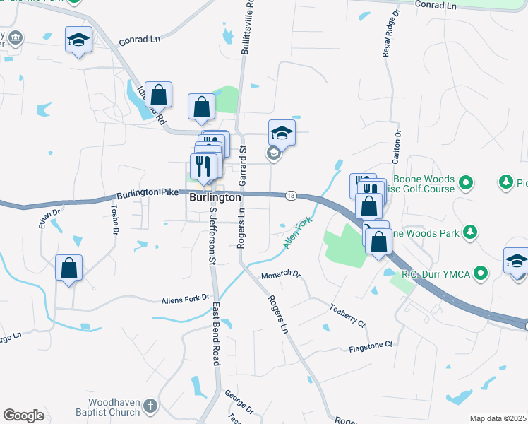 map of restaurants, bars, coffee shops, grocery stores, and more near 6031 South Orient Street in Burlington