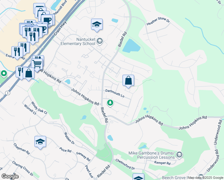 map of restaurants, bars, coffee shops, grocery stores, and more near 1413 Nassau Drive in Crofton