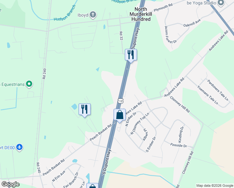 map of restaurants, bars, coffee shops, grocery stores, and more near 9996 South Dupont Highway in Felton