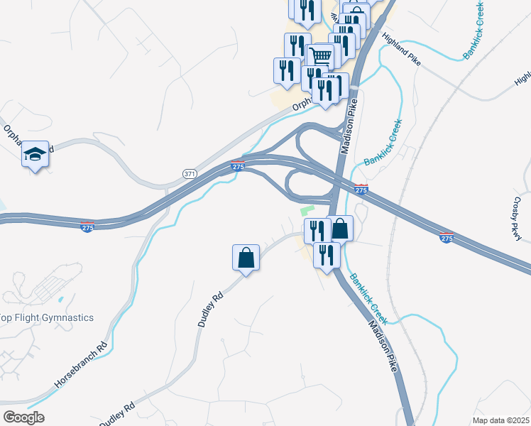 map of restaurants, bars, coffee shops, grocery stores, and more near 370 Madison Pike in Fort Mitchell