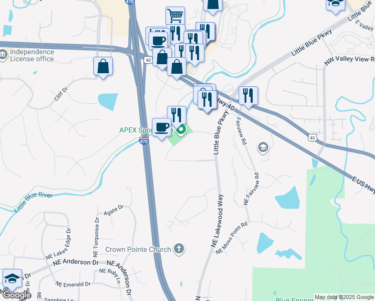 map of restaurants, bars, coffee shops, grocery stores, and more near 19300 East 50th Terrace in Independence