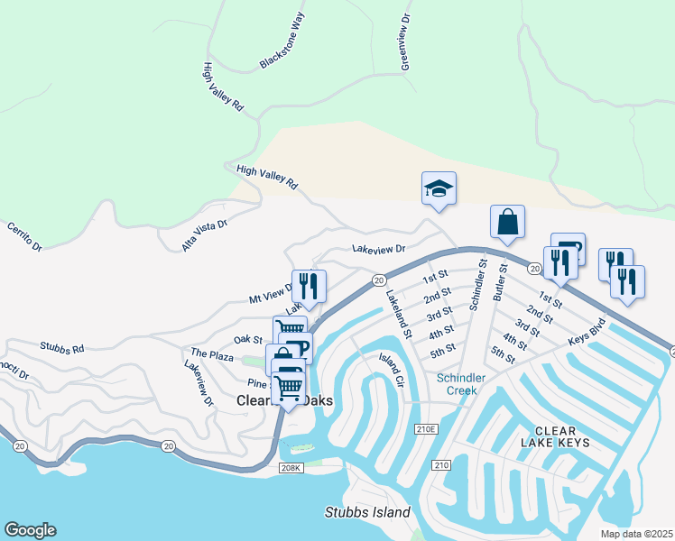map of restaurants, bars, coffee shops, grocery stores, and more near 12706 Center Way in Clearlake Oaks
