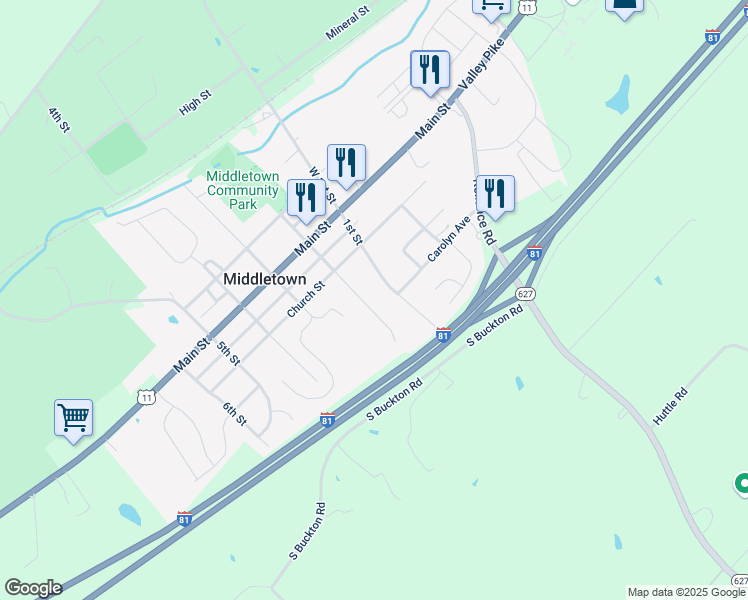map of restaurants, bars, coffee shops, grocery stores, and more near 2158 Shawn Drive in Middletown