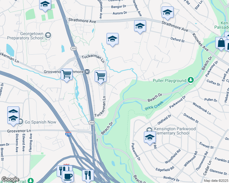 map of restaurants, bars, coffee shops, grocery stores, and more near 10417 Montrose Avenue in Bethesda