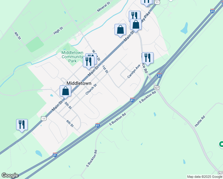 map of restaurants, bars, coffee shops, grocery stores, and more near 2158 Shawn Drive in Middletown