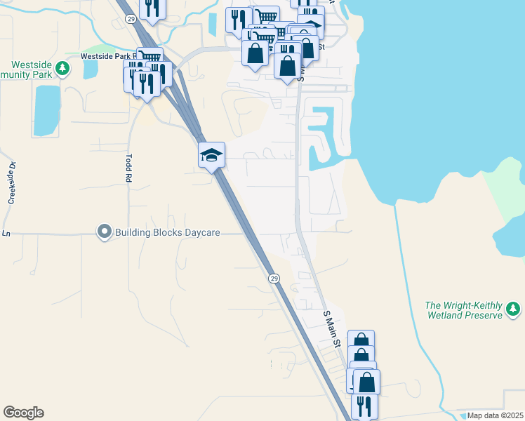map of restaurants, bars, coffee shops, grocery stores, and more near 2019 South Main Street in Lakeport