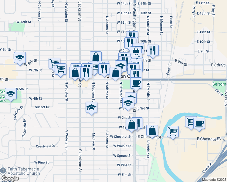 map of restaurants, bars, coffee shops, grocery stores, and more near 223 West 5th Street in Junction City