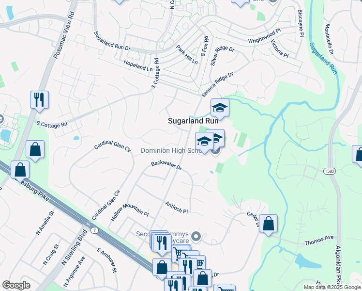 map of restaurants, bars, coffee shops, grocery stores, and more near 21248 Bullrush Place in Sterling
