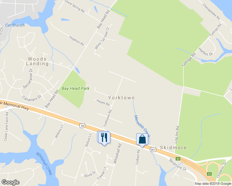 map of restaurants, bars, coffee shops, grocery stores, and more near 1320 Yorktown Rd in Annapolis