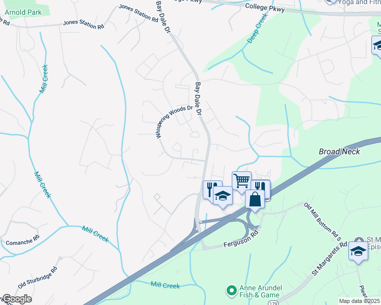 map of restaurants, bars, coffee shops, grocery stores, and more near 310 Charred Oak Court in Annapolis