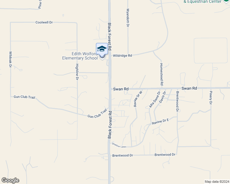 map of restaurants, bars, coffee shops, grocery stores, and more near 6825 Swan Road in Colorado Springs