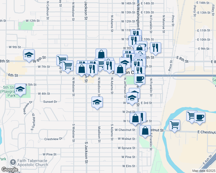 map of restaurants, bars, coffee shops, grocery stores, and more near 311 West 5th Street in Junction City
