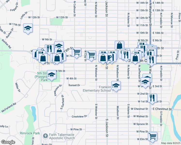 map of restaurants, bars, coffee shops, grocery stores, and more near 619 West 5th Street in Junction City