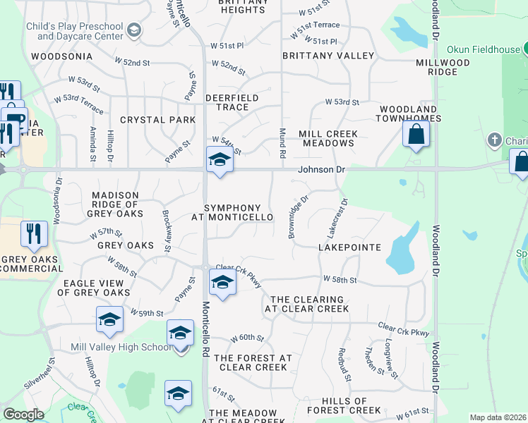 map of restaurants, bars, coffee shops, grocery stores, and more near 5534 Noble Street in Shawnee