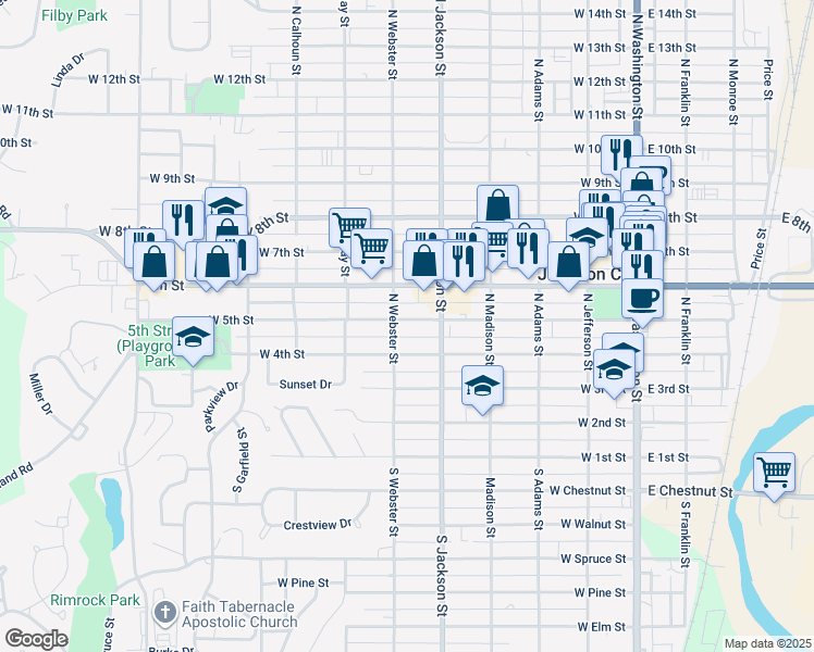 map of restaurants, bars, coffee shops, grocery stores, and more near 529 West 5th Street in Junction City