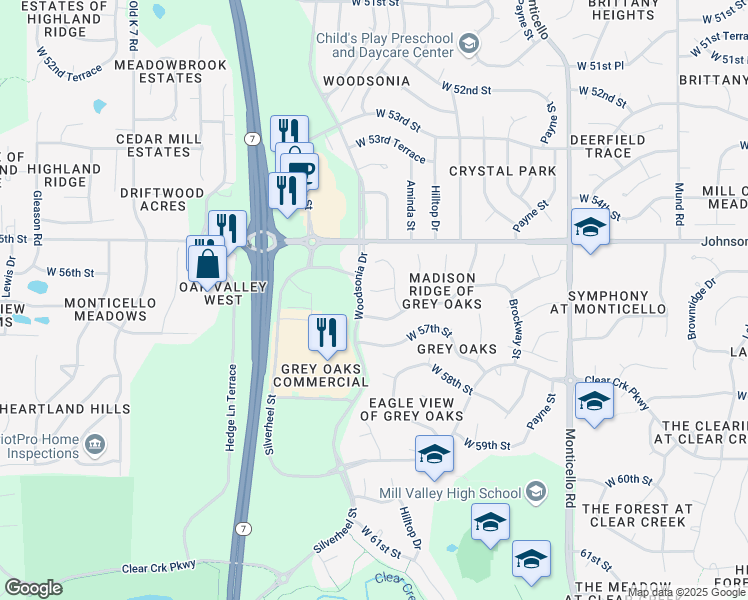 map of restaurants, bars, coffee shops, grocery stores, and more near 22509 W 55th Terrace in Shawnee