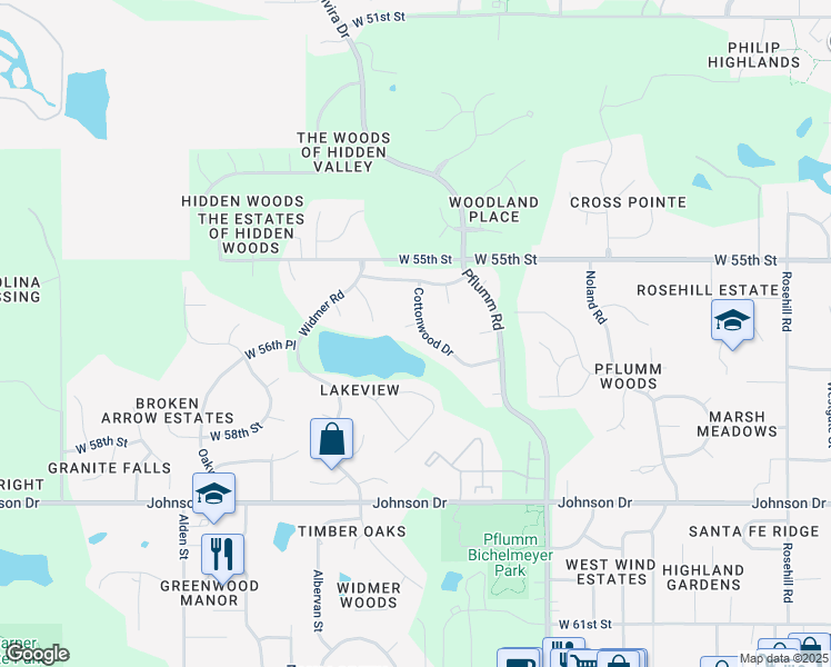 map of restaurants, bars, coffee shops, grocery stores, and more near 14001 West 56th Terrace in Shawnee