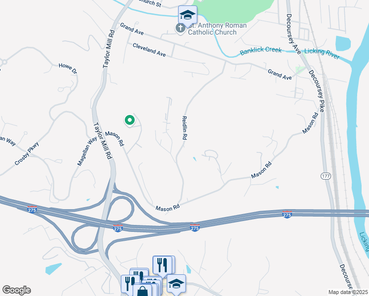 map of restaurants, bars, coffee shops, grocery stores, and more near 4873 Thornton Drive in Taylor Mill
