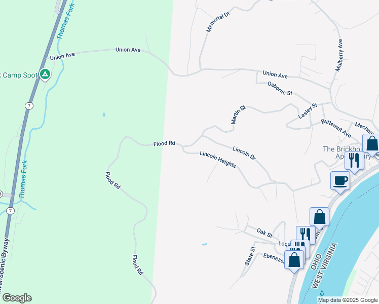 map of restaurants, bars, coffee shops, grocery stores, and more near 1689 Lincoln Heights in Pomeroy