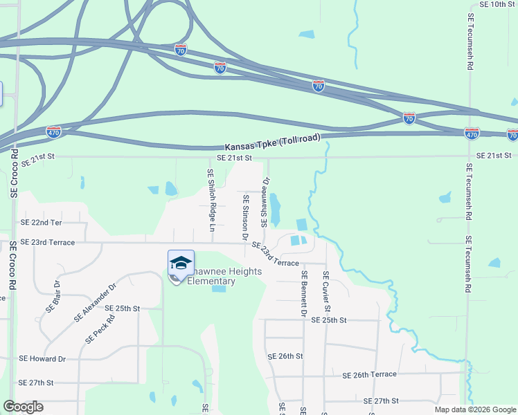 map of restaurants, bars, coffee shops, grocery stores, and more near 2213 Southeast Shawnee Drive in Tecumseh
